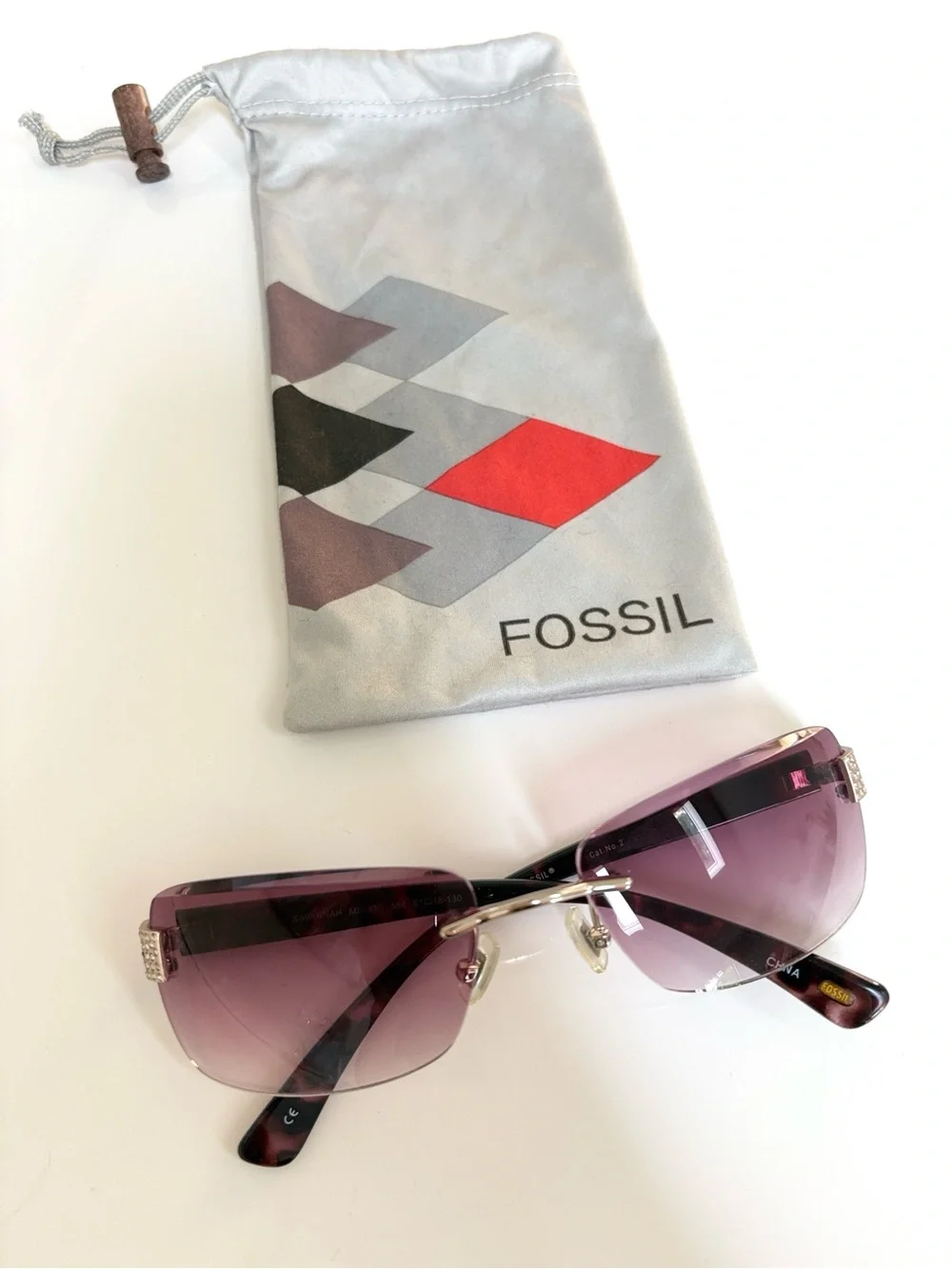 Vintage Fossil Y2K Savannah Rimless Sunglasses Purple Gradient Lenses MS3859